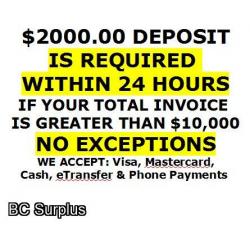 Information: Deposit - Payment - Pick Up Info