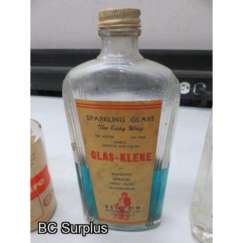 Q-90: Vintage Glass Bottles; Contents; Wooden Box – 1 Lot