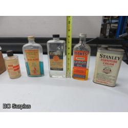 Q-90: Vintage Glass Bottles; Contents; Wooden Box – 1 Lot