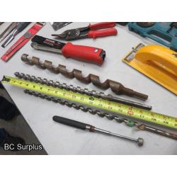Q-145: Carpenter's Pouch, Auger Bits; Tools – 1 Lot