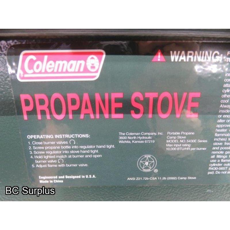Q-264: Coleman Two Burner Propane Stove – Unused