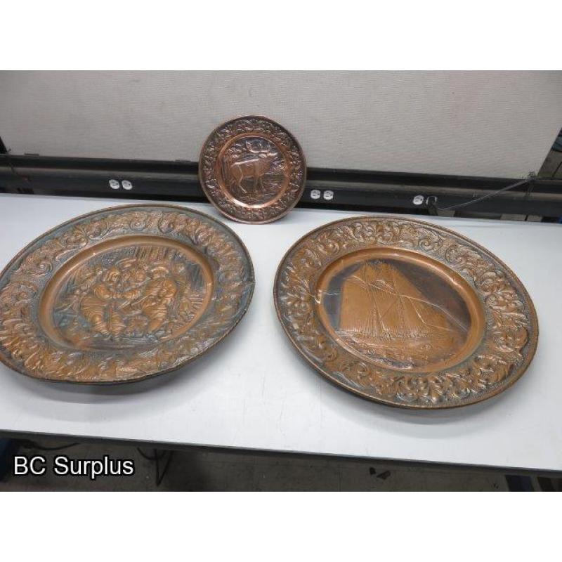 Q-503: Vintage Pressed Copper Wall Decorations – 3 Items