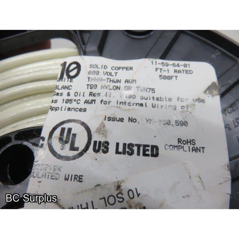 Q-543: Copper 10AWG Single Conductor Elec Wire – 500 ft Reel – Wh