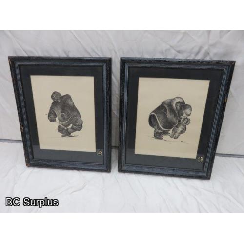 R-80: Hilda Laurie Inuit Drawings – Signed & Framed – 2 Items
