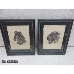 R-80: Hilda Laurie Inuit Drawings – Signed & Framed – 2 Items