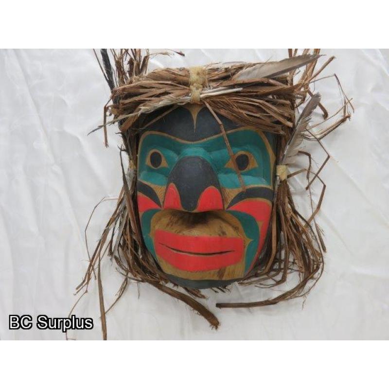 R-153: Carved Mask with Cedar Strip Hair