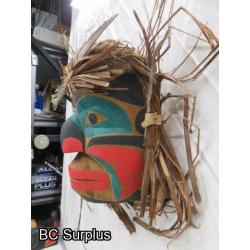 R-153: Carved Mask with Cedar Strip Hair