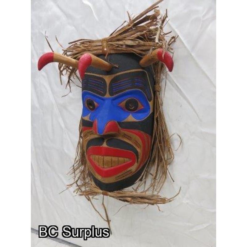 R-154: “Shaman” Carved Mask with Cedar Strip Hair