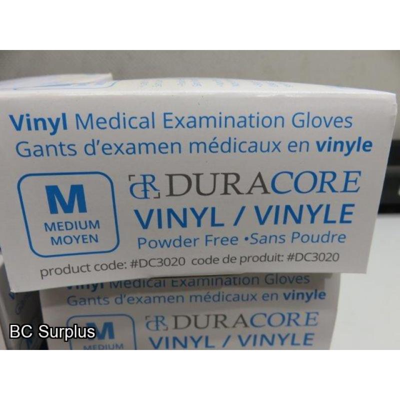 R-385: Duracore Vinyl Examination Gloves – 9 Boxes of 100