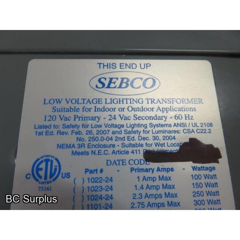 R-676: Sebco Low Voltage Transformer – 120v/24v – Unused