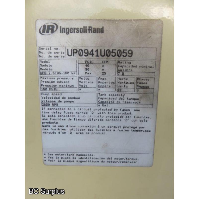 S-1013: Ingersoll-Rand 7.5HP 80 Gallon Rotary Screw Compressor