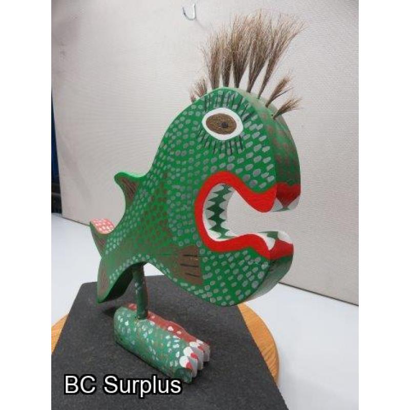 S-77: Folk Art Carved & Painted Fish - “A Red Green Fish”
