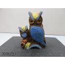 S-63: Folk Art Painted Wooden Owl Family