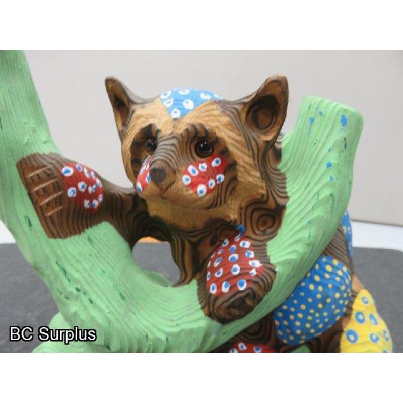 S-64: Folk Art Painted Wooden Raccoon