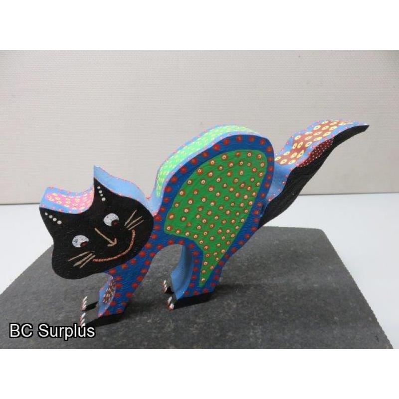S-69: Folk Art Carved & Painted Wooden Cat