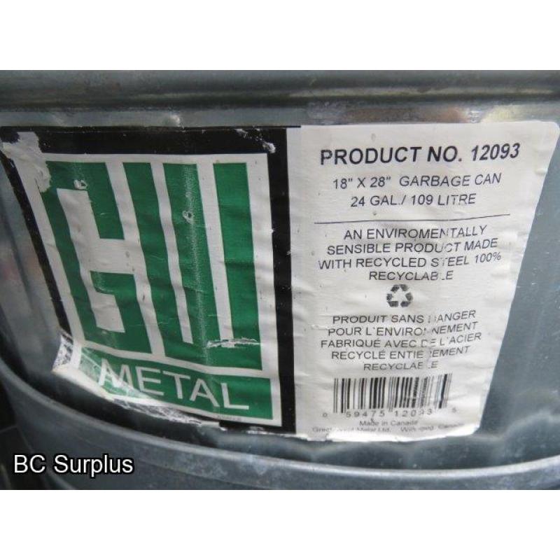 S-351: Galvanized Steel Garbage Cans – 1 Pallet – NO Lids