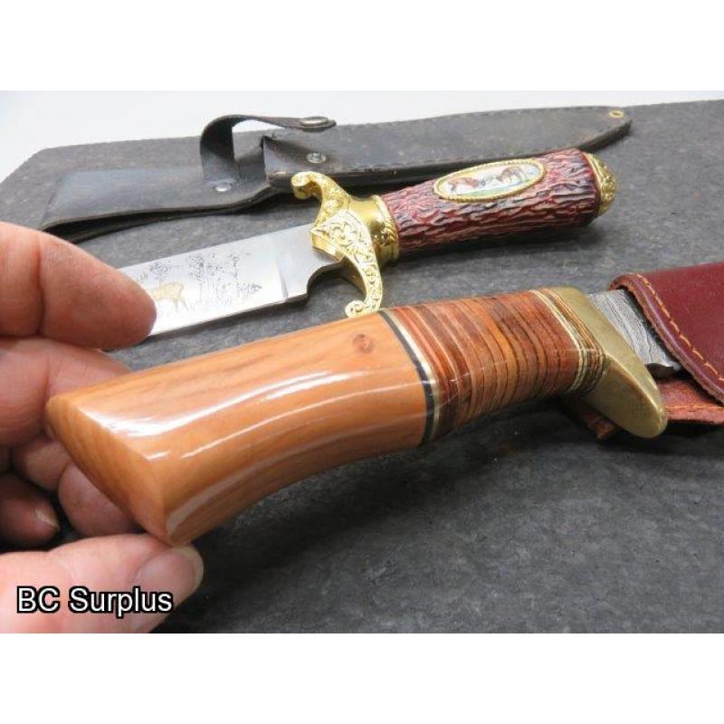 S-634: Collector Hunting Knives with Leather Sheaths – 2 Items