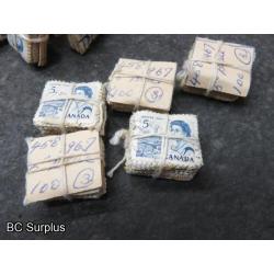 S-677: Canadian 5c Stamps – 78 Bundles of 100 – 1 Lot