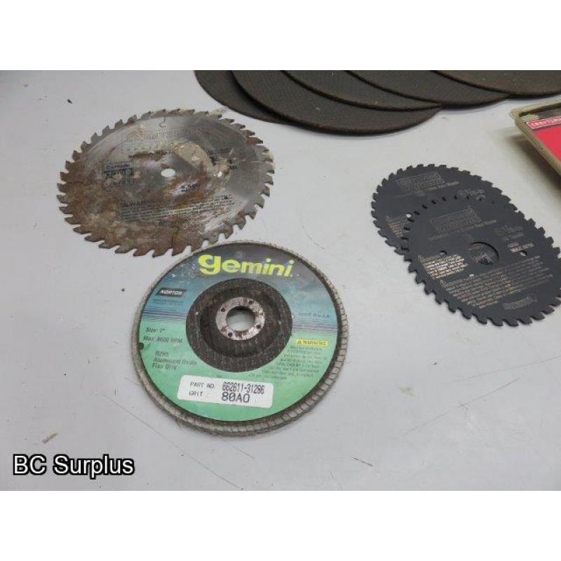 T-19: Saw Blased; Grinding Wheel; Wire Brushes – 1 Lot