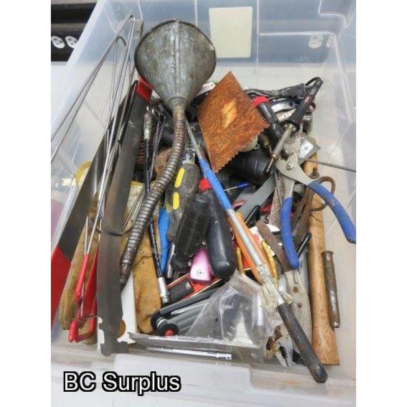T-413: Plastic Tote & Various Tools – 1 Lot