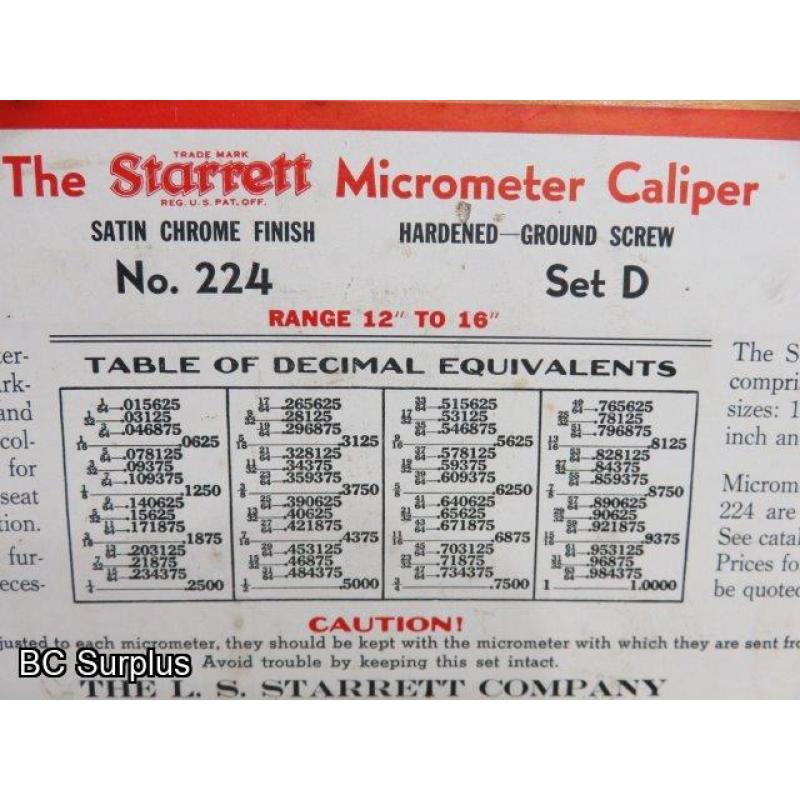 T-540: Starrett No.224 Micrometer Caliper – 10 to 12 Inch